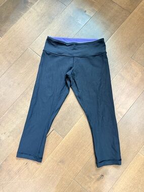 lululemon athletica Black Capri Leggings with Purple Waistband